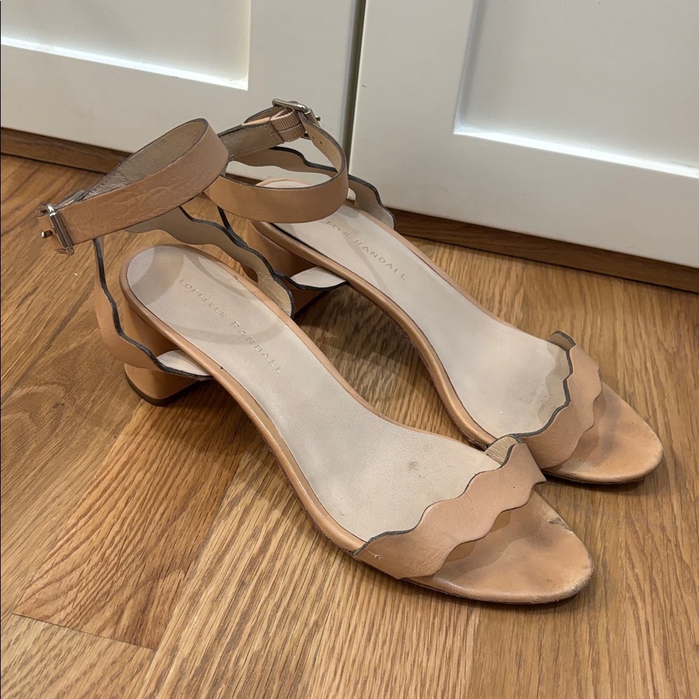 Loeffler Randall Beige Scalloped Ankle Strap Sandals